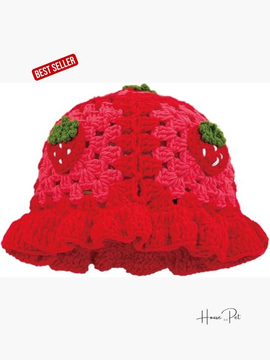 Handmade Crochet Bucket Hat with Ruffled Brim - Adjustable Knit Cap